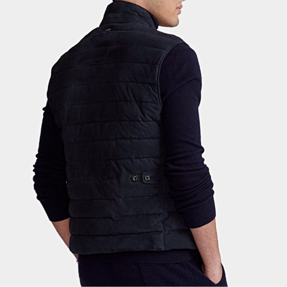Polo Ralph Lauren Quilted Suede Vest Men’s Size XL Navy Blue Puffer New NWT - Picture 6 of 11